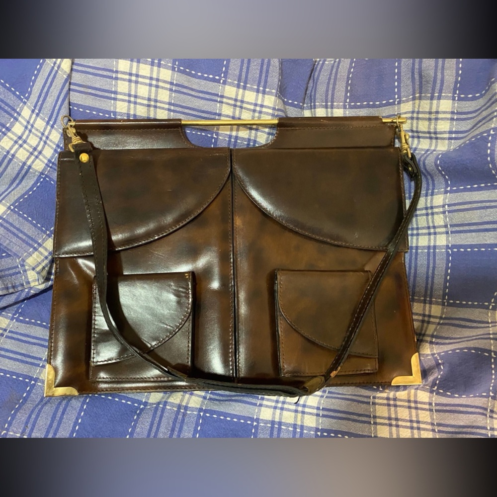 Caggiano leather attaché briefcase with brass